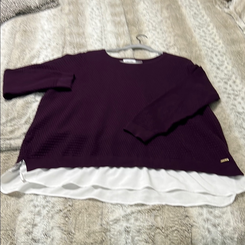 Calvin Klein Women's Purple Sweater with White Hem